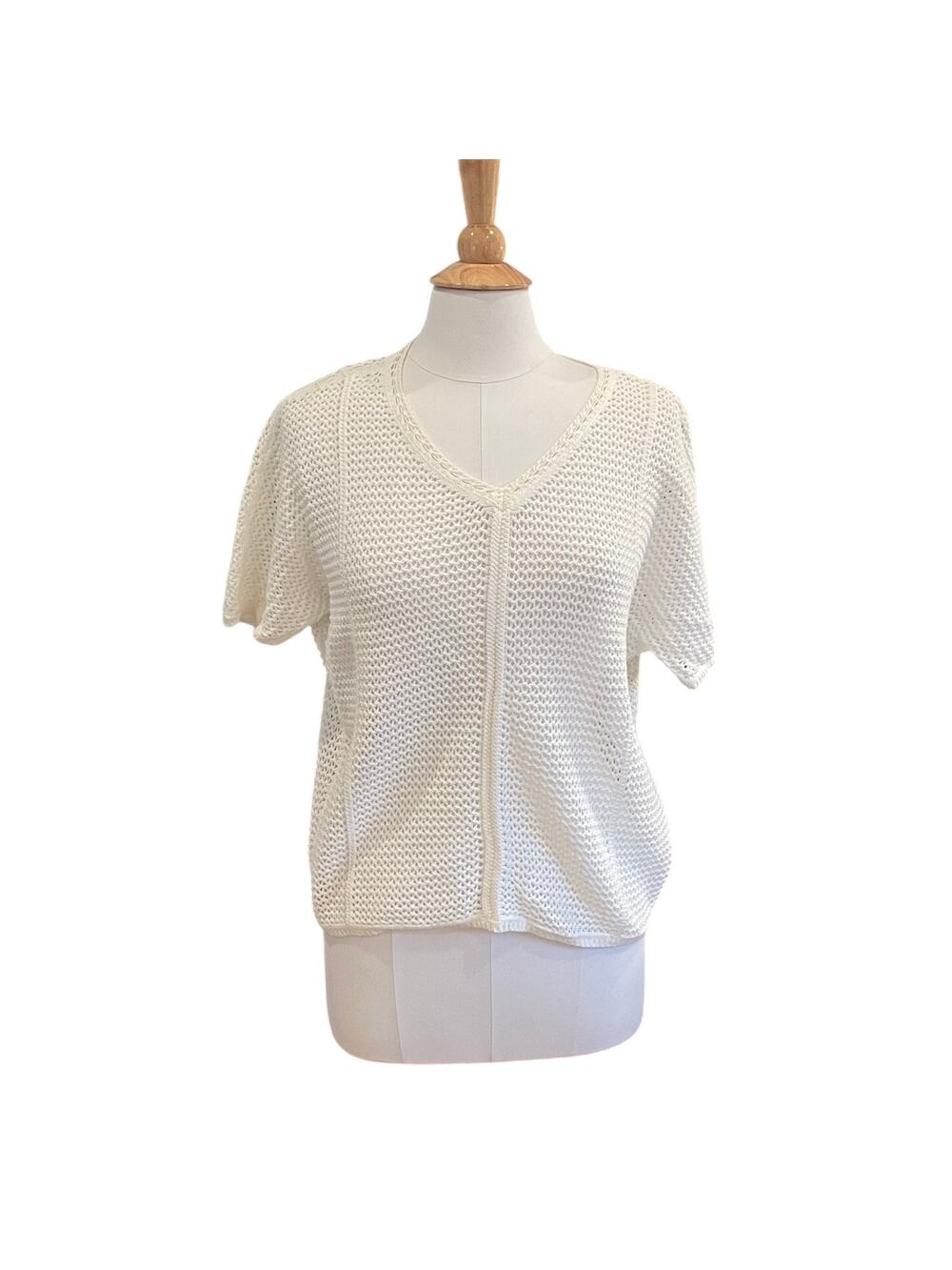Liz Claiborne White Crochet Style Open Knit, Boho, Short Sleeve Sweater/Top S